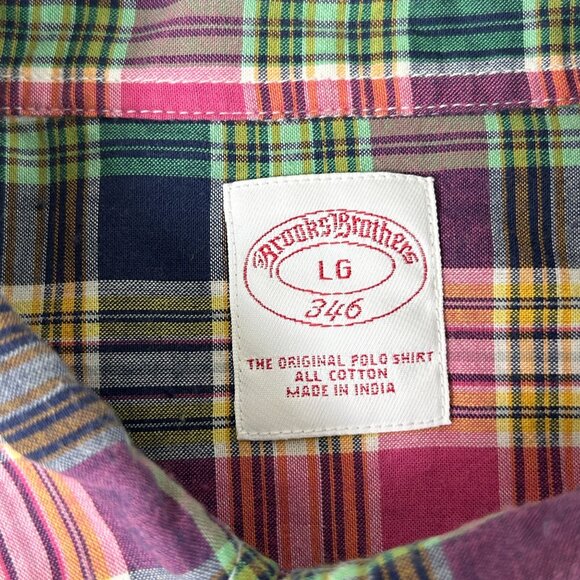 Brooks Brothers 346 Button Down Shirt Mens Size L Pink Blue Plaid Long Sleeve - Picture 4 of 10